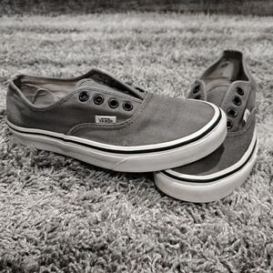 VANS Authentic Mens 5 Womens 6.5 Pewter Black White Canvas Skate Sneaker Shoes